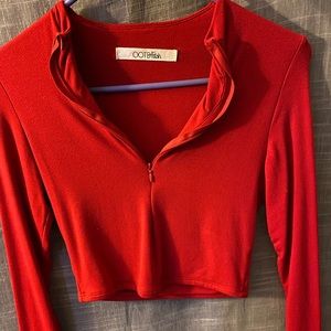 Red Long Sleeve Crop Top